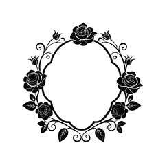 Vintage floral frame silhouette vector illustration. decorative flower border, ornate botanical outline, elegant graphic art

