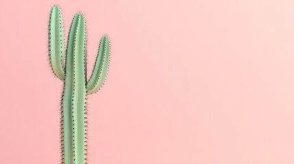 Mint green cactus on a pastel pink background