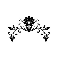 Vintage floral divider silhouette vector illustration. elegant ornamental line art, decorative botanical border, classic design