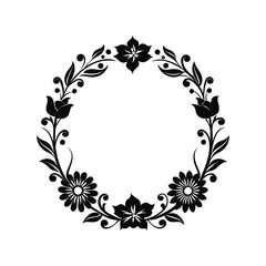 Vintage floral wreath silhouette vector illustration. ornamental flower wreath, botanical border, frame design
