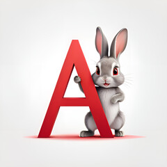 A red letter A with a rabbit.