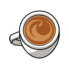 Top view latte coffee cup vector illustration. hot beverage artwork, creamy espresso foam art, flat lay cafe drink graphic