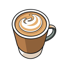 Top view latte coffee cup vector illustration. hot beverage artwork, creamy espresso foam art, flat lay cafe drink graphic