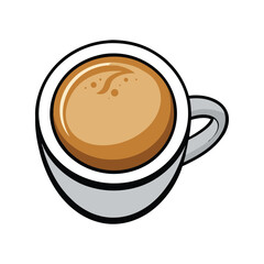 Top view latte coffee cup vector illustration. hot beverage artwork, creamy espresso foam art, flat lay cafe drink graphic