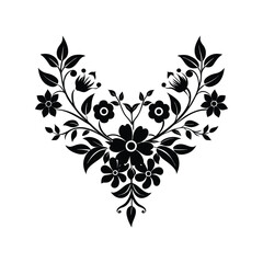 Abstract floral design silhouette vector illustration. decorative botanical ornament, elegant vintage pattern, black flower art

