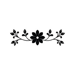Vintage floral divider silhouette vector illustration. elegant ornamental line art, decorative botanical border, classic design	