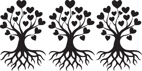 Family Tree Silhouettes with Roots Illustration