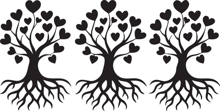 Family Tree Silhouettes with Roots Illustration