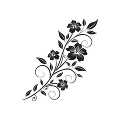 Abstract floral design silhouette vector illustration. decorative botanical ornament, elegant vintage pattern, black flower art
