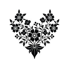 Abstract floral design silhouette vector illustration. decorative botanical ornament, elegant vintage pattern, black flower art

