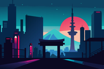 Fototapeta premium dark futuristic osaka with holographic billboards 