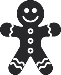 Gingerbread Man Icon Silhouette, Smiling Cookie Figure for Christmas and Holiday Design Elements

