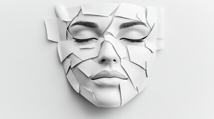 Abstract face fragmented portrait in white