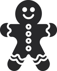 Gingerbread Man Icon Silhouette, Smiling Cookie Figure for Christmas and Holiday Design Elements
