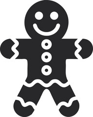 Gingerbread Man Icon Silhouette, Smiling Cookie Figure for Christmas and Holiday Design Elements
