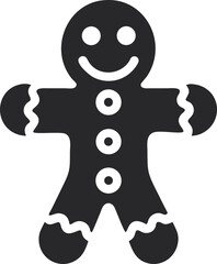 Gingerbread Man Icon Silhouette, Smiling Cookie Figure for Christmas and Holiday Design Elements
