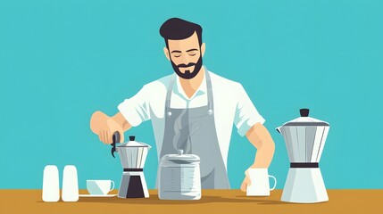 Barista preparing espresso using a moka pot.