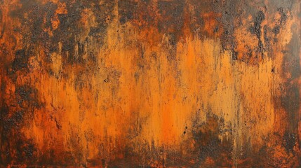 Abstract painting; textured, orange, brown hues.