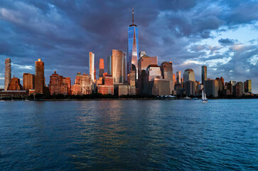 Obraz premium Aerial skyline of New York City, United States, USA. NYC skyline. Panorama of New York. New York skyscrapers. Beautiful view in Manhattan, Empire State Building in NYC. The New York Times Building.