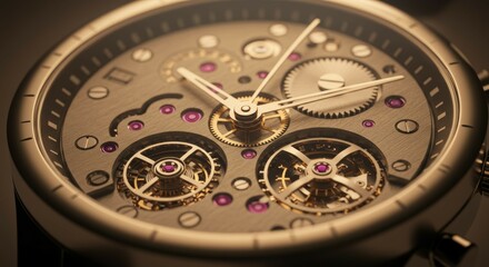 Close-up of Elegant Watch Mechanism Showing Gears and Jewel Bearings