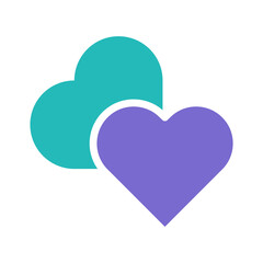 Two overlapping hearts representing affection, love, care, and connection