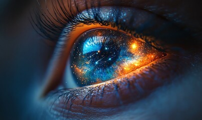 Close-up view of a person's eye with a universe within.