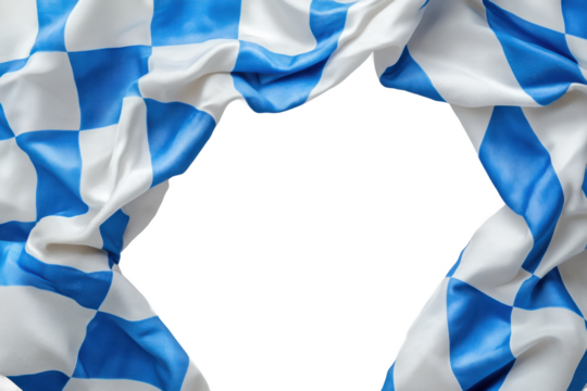 A checkered blue and white fabric framing a dark space creating