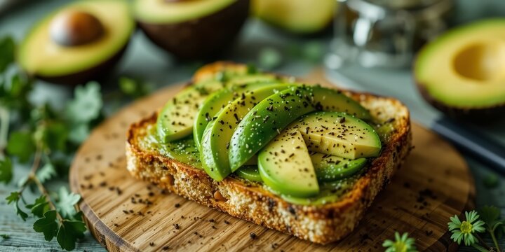 Fresh Avocado Toast Breakfast - Green Tones & Square Bread