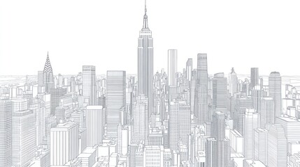 Naklejka premium Detailed cityscape line drawing urban architecture and skyline design illustration