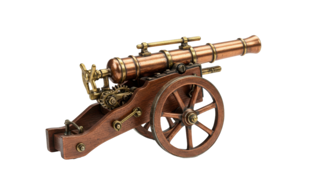 Decorative model of an antique cannon isolated PNG with Transparent Background