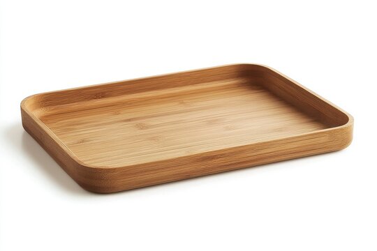 A simple rectangular wooden tray on a plain white surface isolated
