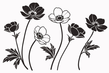 anemone icon set sihouette black vector bundle