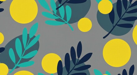 Abstract Leaf and Circle Pattern Design on Gray Background