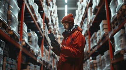 Warehouse worker using tablet