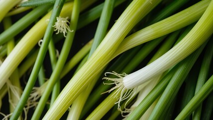 Obraz premium Fresh Green Onions - Spring Onion Sprigs - Fresh Vegetables