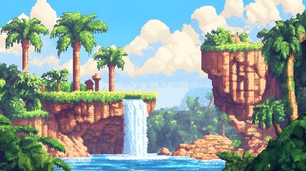 Retro Pixel Paradise: 4K Resolution Landscape for Vintage Gaming Enthusiasts