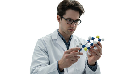Scientist holding a molecular model in the lab isolated PNG with Transparent Background