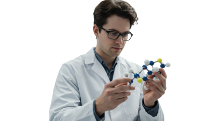 Scientist holding a molecular model in the lab isolated PNG with Transparent Background