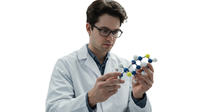 Scientist holding a molecular model in the lab isolated PNG with Transparent Background