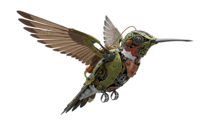Mechanical hummingbird robotic design isolated PNG with Transparent Background