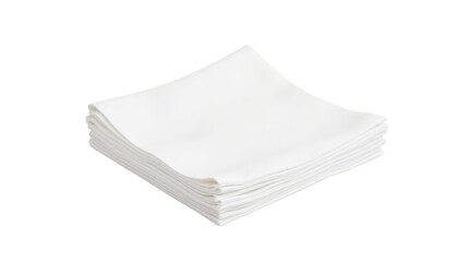 A stack of crisp white linen cocktail napkins is neatly arranged against a white backdrop.