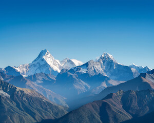 Fototapeta premium Ultra-detailed photo of a mountain range with a clear blue sky