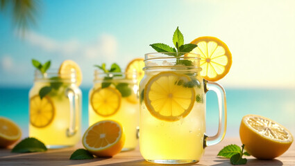 Fototapeta premium lemonade with lemon and mint