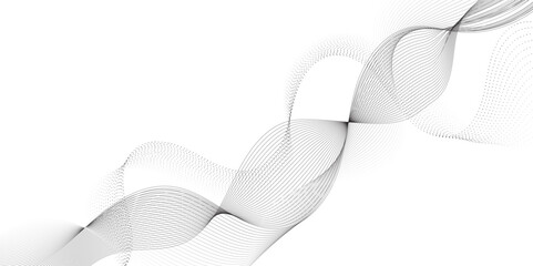 Abstract grey, white smooth element swoosh speed wave modern stream background. Wave with lines created using blend tool. Abstract frequency sound wave lines and twisted curve lines background.	
