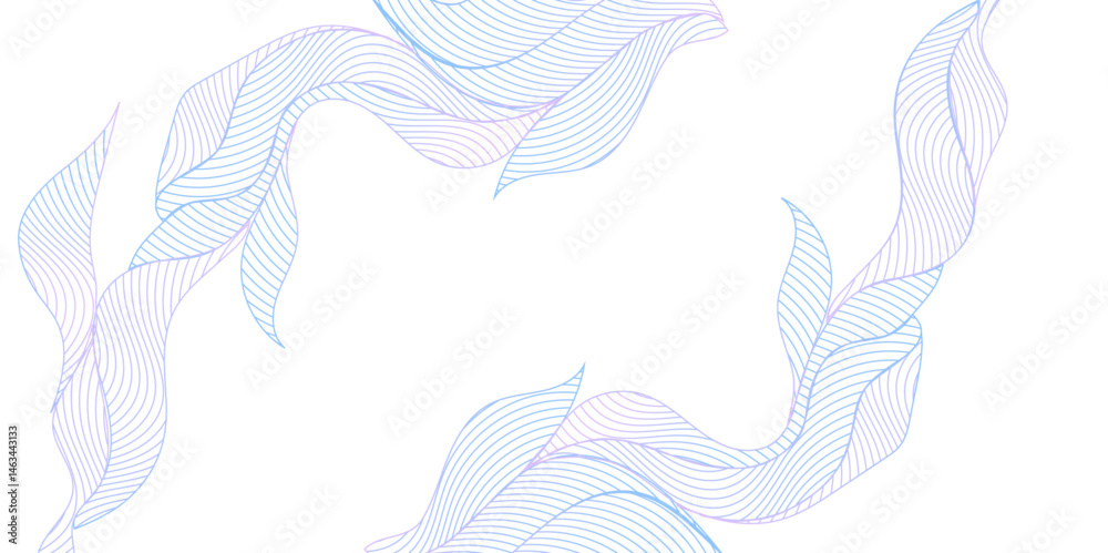 Poster Beautiful abstract leaf texture background. Decorative ornament of colored wave pattern. Elegant Floral Art with Delicate Line Drawings pastel blue banner, graphics design whittle Background.