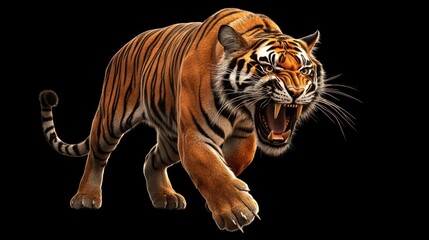 Fototapeta premium Majestic Bengal Tiger Roaring in the Dark: A 3D Render of a Powerful Predator