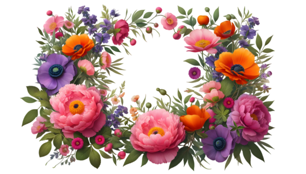 Floral frame | flowers isolated on white or transparent background, PNG