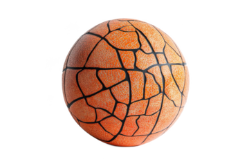 Isolated close up of a textured orange ball with black lines on