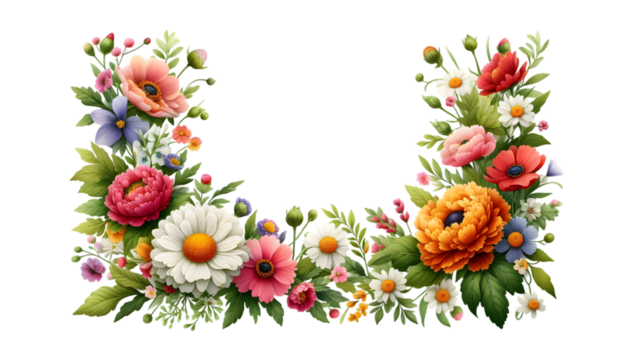 Floral frame | flowers isolated on white or transparent background, PNG