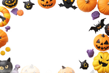 Halloween themed frame with pumpkins bats ghosts and candy creat